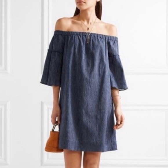 Madewell Dresses & Skirts - Madewell Off-Shoulder Bell Sleeve Chambray Mini Dress - Blue